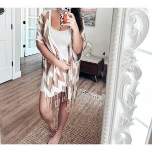 New chevron festival fringed oversized kimono cardigan coverup sweater S/M